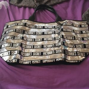 Victoria's Secret black and silver sequin tote